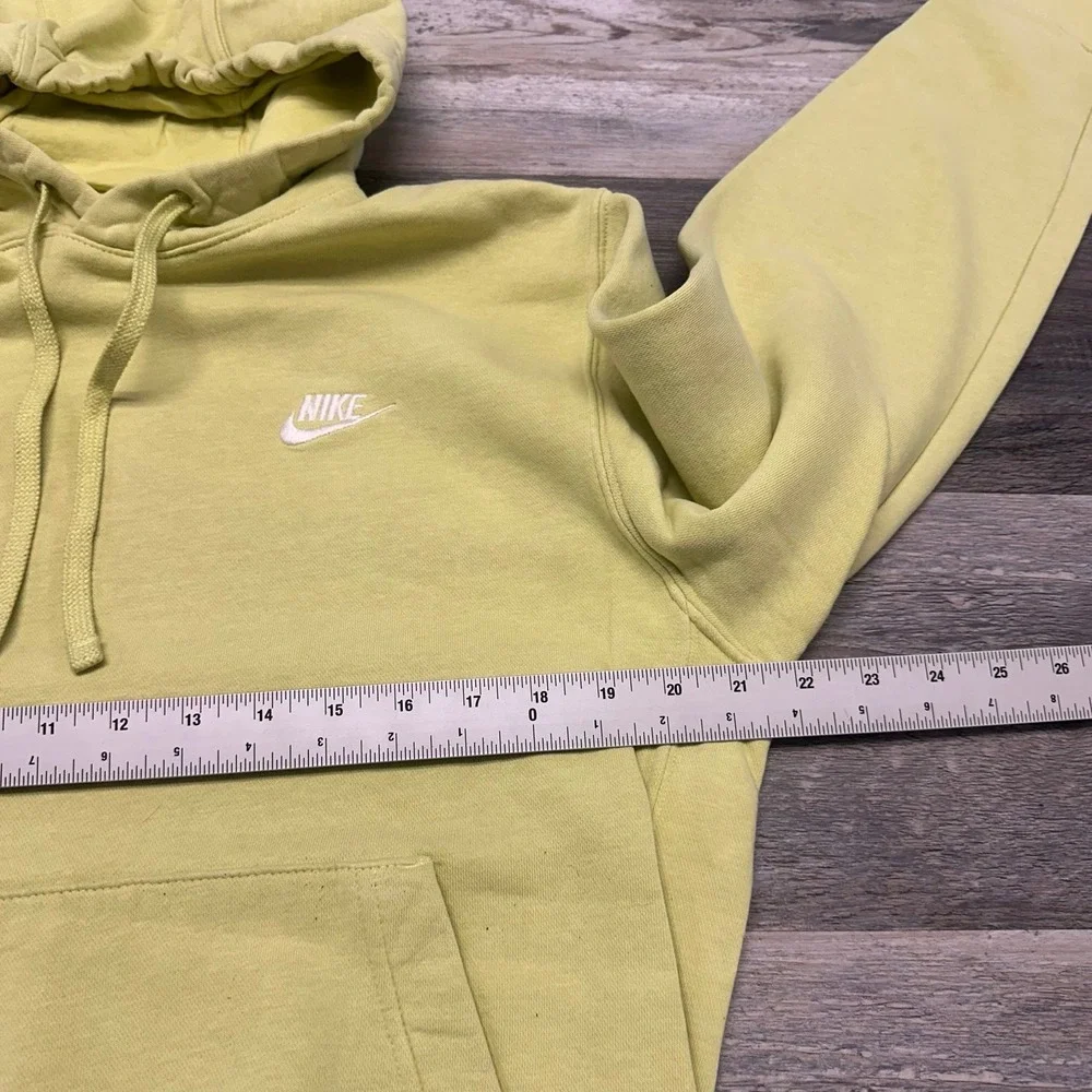 Nike Bright Lime Green Mens S Club Fleece Spellout Mini Swoosh Pullover‎ Hoodie